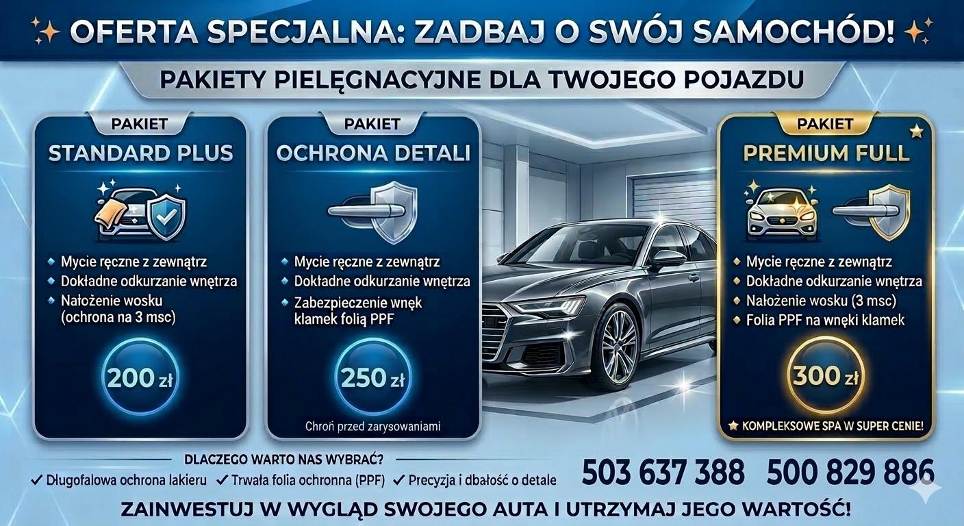 Pakiety pielęgnacyjne – Standard Plus, Ochrona Detali, Premium Full