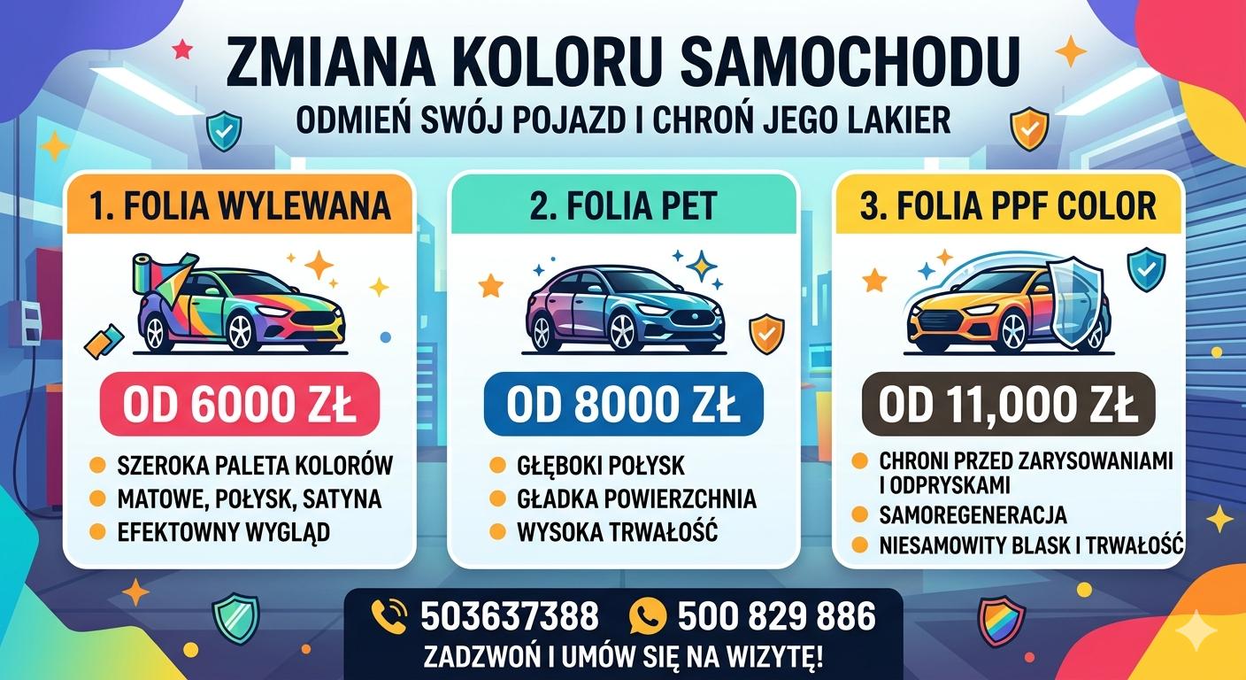 Zmiana koloru samochodu – folia wylewana, folia PET, folia PPF Color